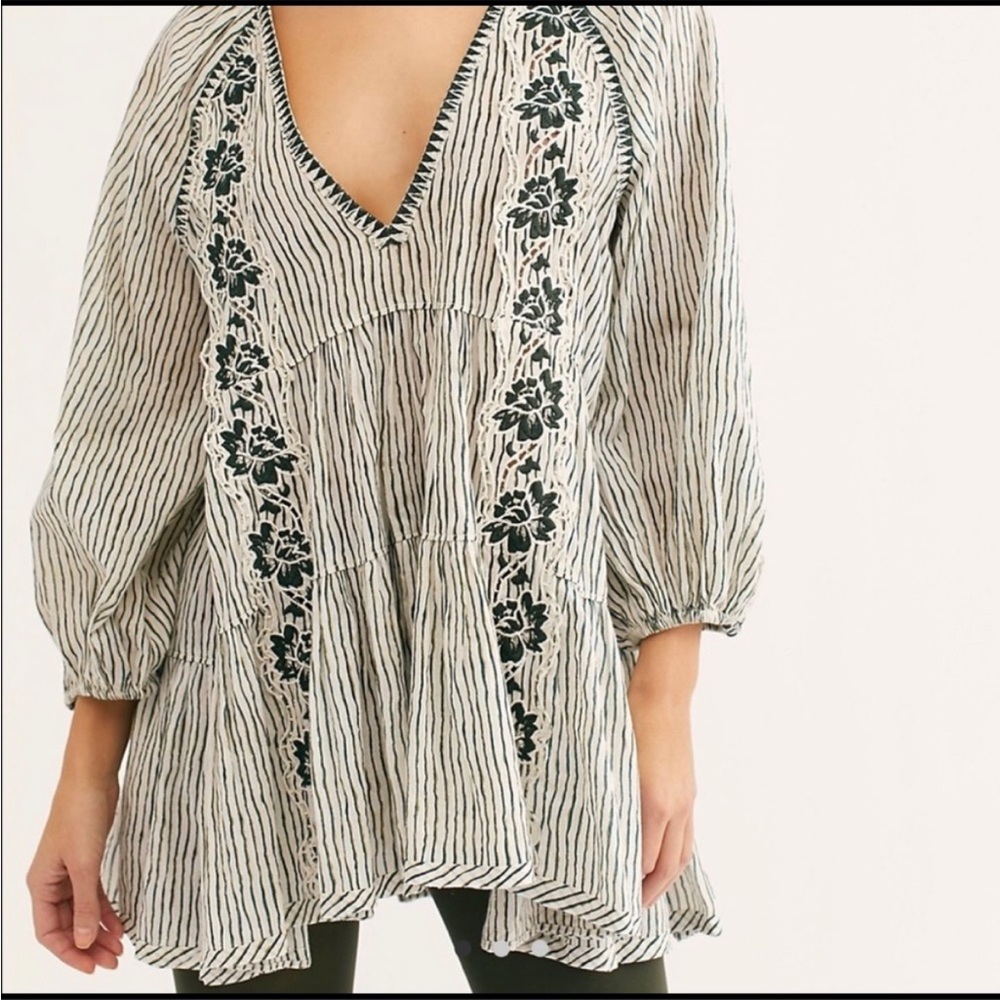 Free people another special day embroidery stripe floral tunic top